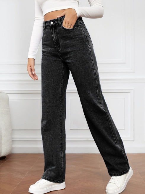 'Meadow' High Waist Straight Jeans - Celes Fashion